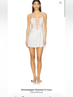 Flora Nikrooz White Lace Bridal Babydoll with Sheer Polka-Dot Cape